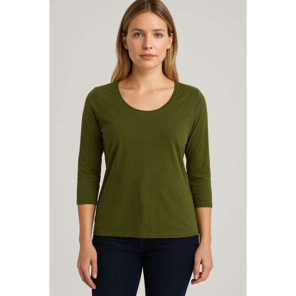 Excellent Merona Women's Olive Green 3/4 Sleeve Stretch Tee Shirt – Size Large - Picture 1 of 5
